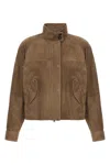 Brunello Cucinelli Cropped Bead-embellished Suede Jacket In Brown