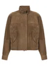 Brunello Cucinelli Cropped Bead-embellished Suede Jacket In Brown