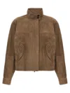 Brunello Cucinelli Cropped Bead-embellished Suede Jacket In Brown