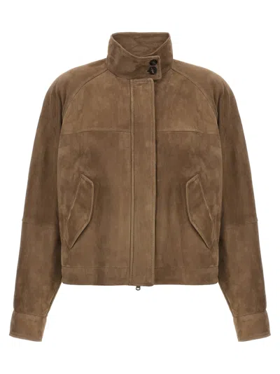Brunello Cucinelli Monile Suede Jacket Casual Jackets And Parka Brown