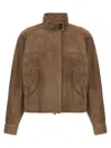 Brunello Cucinelli Cropped Bead-embellished Suede Jacket In Brown