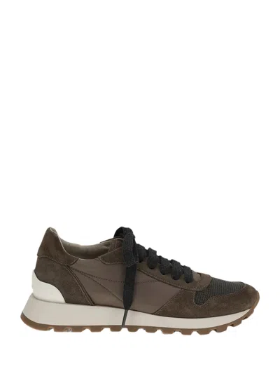 Brunello Cucinelli Monile Suede-panelled Trainers Brown In Multi