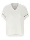 Brunello Cucinelli Women Cotton Rib Knit T-shirt With Precious Trims In White