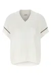 Brunello Cucinelli Women Cotton Rib Knit T-shirt With Precious Trims In White