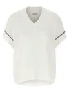 Brunello Cucinelli Women Cotton Rib Knit T-shirt With Precious Trims In White
