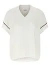 Brunello Cucinelli Women Cotton Rib Knit T-shirt With Precious Trims In White