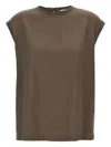 Brunello Cucinelli Silk Crewneck Blouse With Back Button Closure In Brown