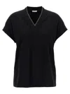 Brunello Cucinelli V-neck Short Sleeve T-shirt With Rolled Sleeves
