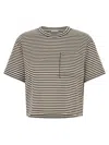Brunello Cucinelli Striped Jersey Shiny Pocket Detail Crop T-shirt