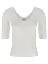 Brunello Cucinelli White U-neck T-shirt With Back Monil Detail In Cotton Woman