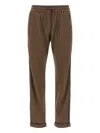 Brunello Cucinelli Cotton-silk Blend Joggers With Side Monile Detail In Brown