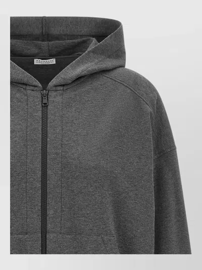 Brunello Cucinelli Monile Trim Hoodie Lightweight Cotton In Multi