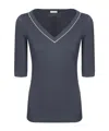 Brunello Cucinelli Monile V-neck Black T-shirt In Black