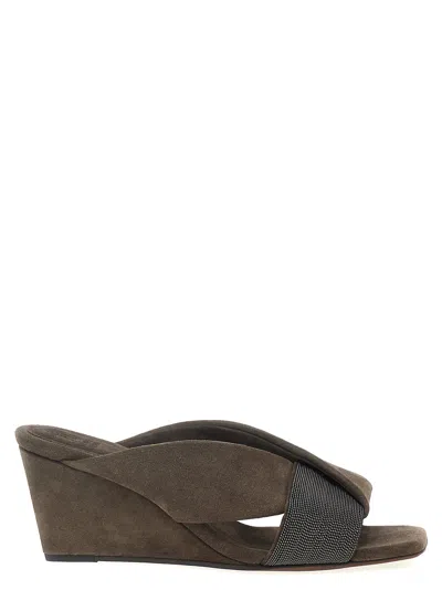 Brunello Cucinelli Monile Wedges In Gray