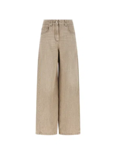 Brunello Cucinelli Monile-detail Wide Barrel Jeans In Neutral