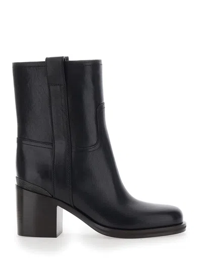 Brunello Cucinelli Monile-detailed Leather Ankle Boot In Black