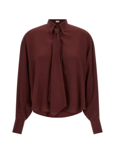 Brunello Cucinelli Monile-embellished Silk Shirt In Burgundy