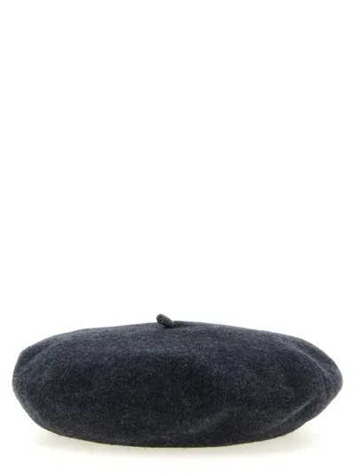 Brunello Cucinelli Monile-embellished Wool Beret In Anthracite