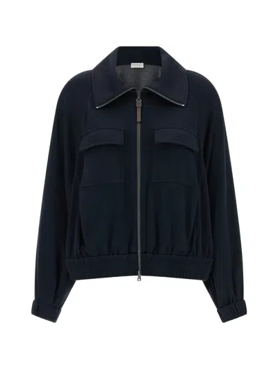 Brunello Cucinelli Monile-embellished Zip-up Sweatshirt In Blue