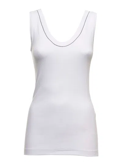 Brunello Cucinelli Monile-trim Cotton Tank Top With Round Neck In White