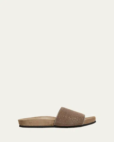 Brunello Cucinelli Monili Band Flat Pool Sandals In Rose Gold