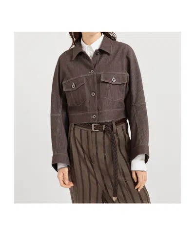 BRUNELLO CUCINELLI BRUNELLO CUCINELLI BEADED DETAIL DENIM EFFECT TWILL JACKET