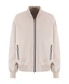 Brunello Cucinelli Monili-placket Napa Leather Bomber Jacket In Nude