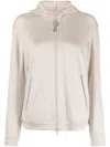 Brunello Cucinelli Beige Hoodie With Zip Closure In Cotton And Silk Woman In Neutrals
