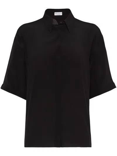 Brunello Cucinelli Monili Bead-mbellished Silk Shirt In Black
