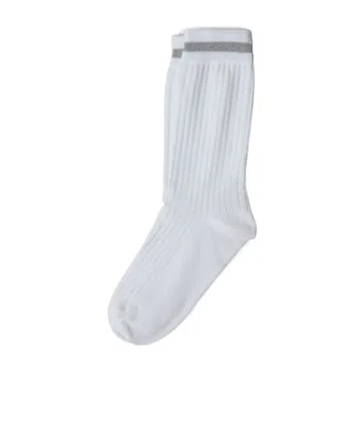 Brunello Cucinelli Monili-bead Ribbed-knit Pull-on Socks In White