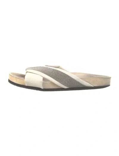 Pre-owned Brunello Cucinelli Monili Beaded Accents Slides In Neutral