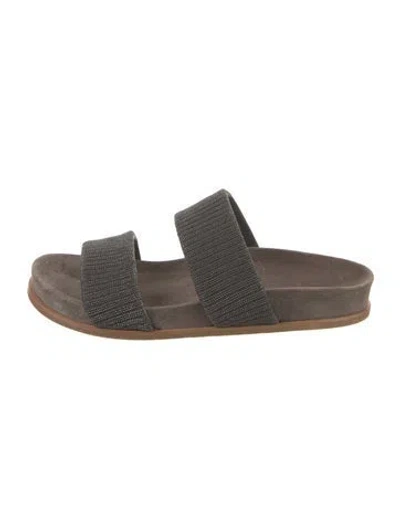 Pre-owned Brunello Cucinelli Monili Beaded Accents Slides W/ Tags In Gray