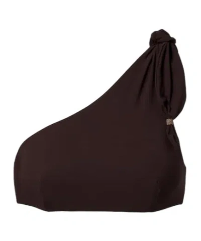 Brunello Cucinelli Monili Beaded Bikini Top In Brown