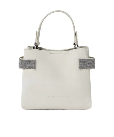 Brunello Cucinelli Monili Beaded Details Shoulder Bag In White