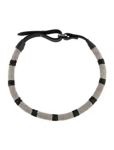 Pre-owned Brunello Cucinelli Monili Beaded Leather Choker Necklace, 17" In Black