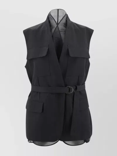Brunello Cucinelli Monili Belted Sleeveless Waistcoat In Black