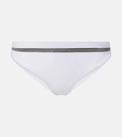 Brunello Cucinelli Techno Jersey Bikini Bottoms With Monili In White