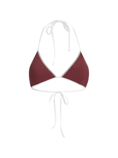 Brunello Cucinelli Triangle Bikini Set Halter Neck Trim Beads In Brown