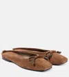 Brunello Cucinelli Monili Bow-detail Suede Mules In Brown
