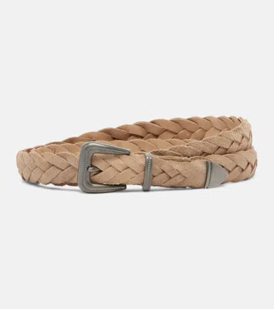 Brunello Cucinelli Monili Braided Leather Belt In Brown