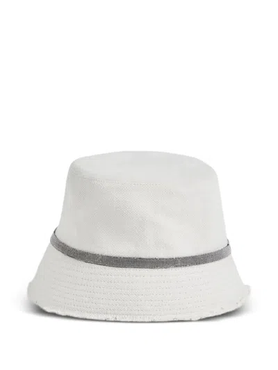 Brunello Cucinelli Kids' Monili Canvas Bucket Hat In White