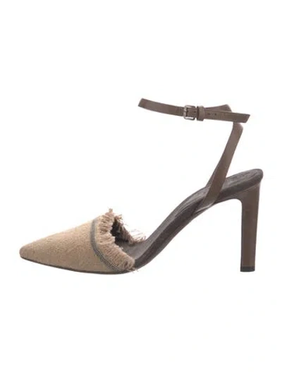 Pre-owned Brunello Cucinelli Monili Canvas Pumps In Brown