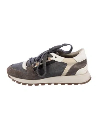 Pre-owned Brunello Cucinelli Monili Canvas Sneakers In Gray