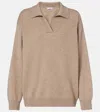 Brunello Cucinelli Monili Cashmere-blend Polo Sweater In Brown