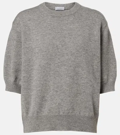 Brunello Cucinelli Monili Cashmere Sweater In Gray