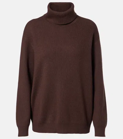 Brunello Cucinelli Cashmere High-neck Sweater With Embellishment In Brown