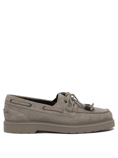 Brunello Cucinelli Monili Chain Boat Shoes In Beige