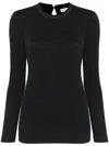 Brunello Cucinelli Womans Long-sleeved Black Cotton T-shirt With Monile Crew Neck In Grau