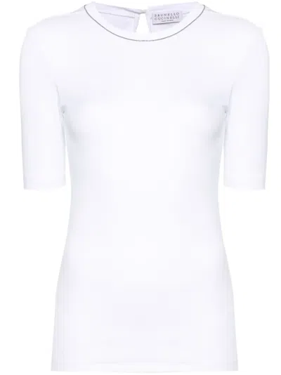 Brunello Cucinelli Ribbed Crew Neck Cotton T-shirt In White