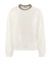 Brunello Cucinelli Women Smooth Cotton Fleece Topwear With Ribbed Collar Precious In White